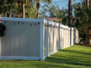 6' Tall Two-Tone White Frame w/ Tan In-Fill Vinyl Privacy Fence